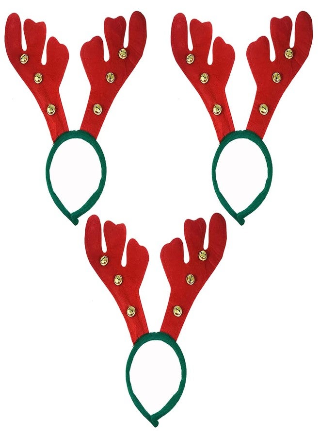 Evisha Reindeer Ringing Bells Hairbands Headbands for Christmas (Red), 3 Pieces - Image 1